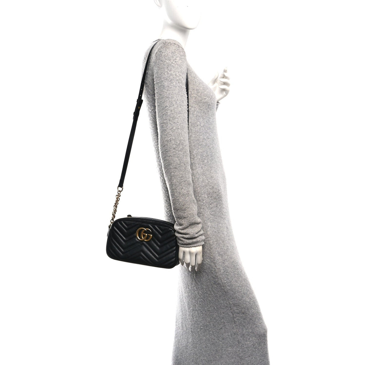 Calfskin Matelasse Small GG Marmont Chain Shoulder Bag Black