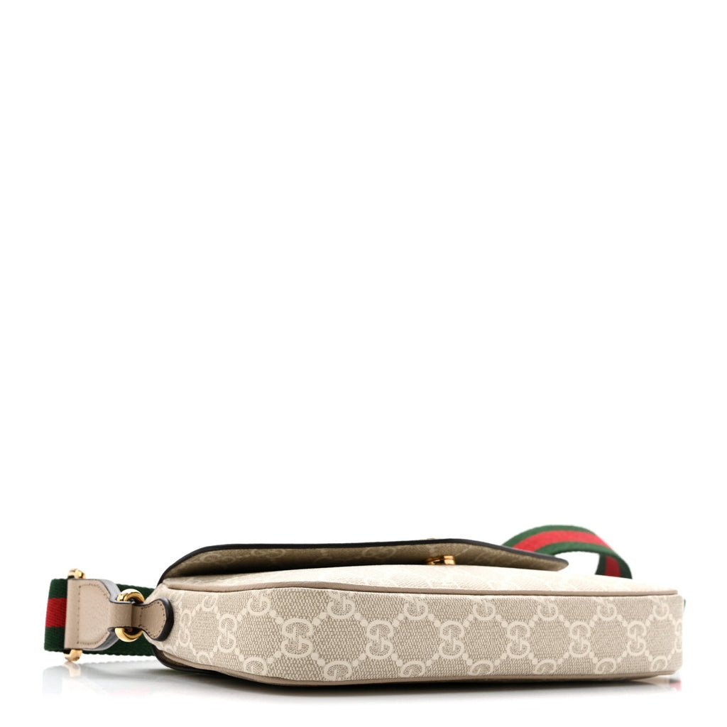 GG Supreme Monogram Textured Dollar Calfskin Web Mini Ophidia Envelope Shoulder Bag Beige Mystic White Oatmeal
