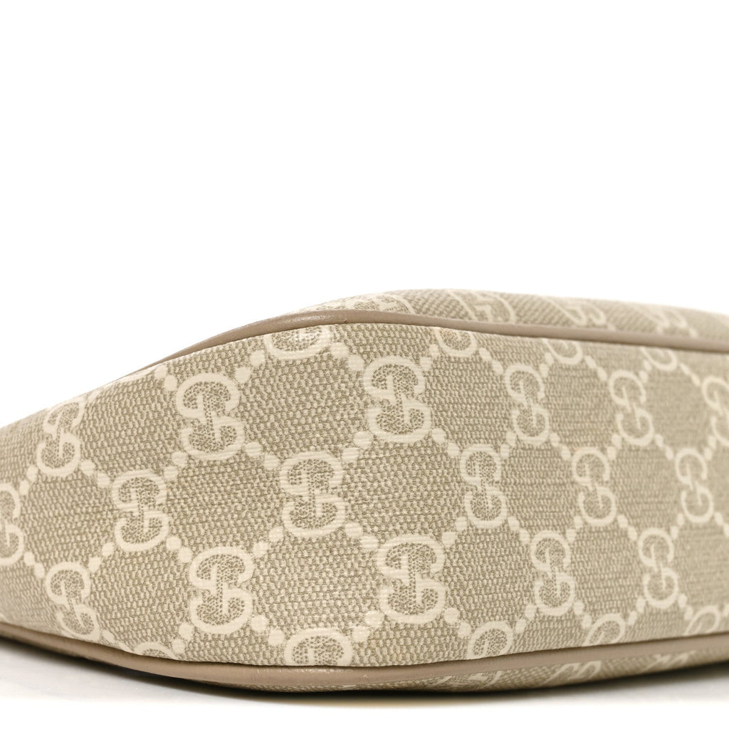 GG Supreme Monogram Textured Dollar Calfskin Small Ophidia Hobo Beige Mystic White Oatmeal