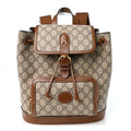 GG Supreme Monogram Azalea Calfskin Retro Interlocking G Buckle Backpack Beige Ebony Brown Sugar