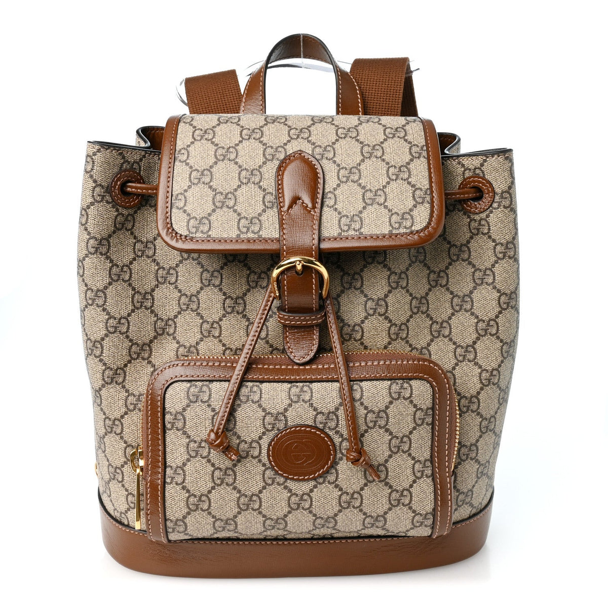 GG Supreme Monogram Azalea Calfskin Retro Interlocking G Buckle Backpack Beige Ebony Brown Sugar