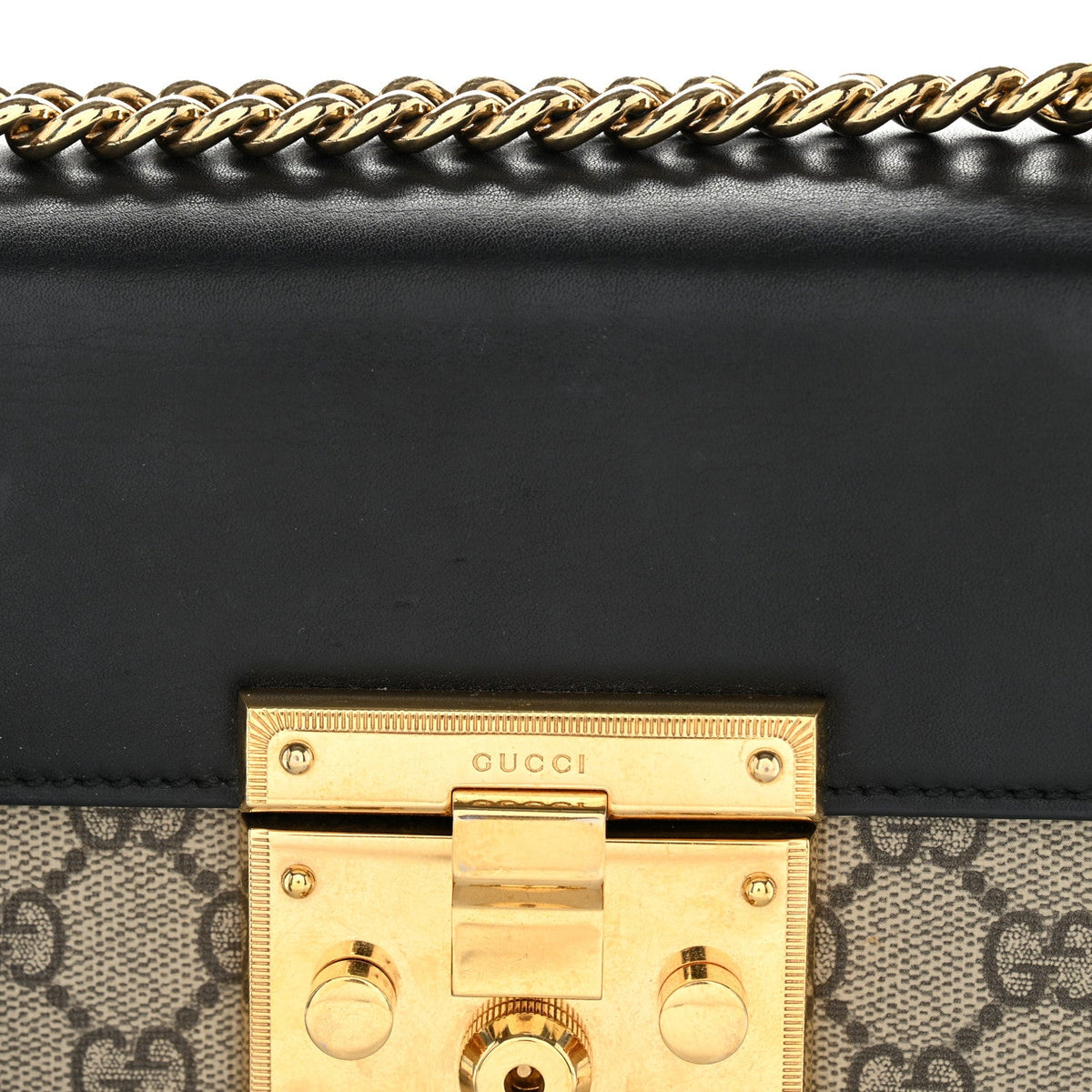 GG Supreme Monogram Calfskin Small Padlock Shoulder Bag Beige Black Cuir