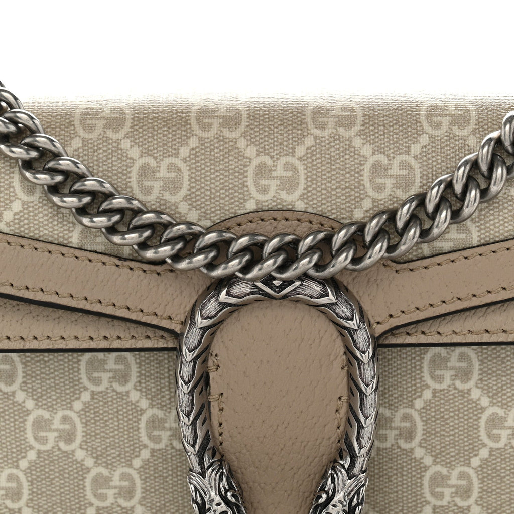 GG Supreme Monogram Textured Dollar Calfskin Small Rectangular Dionysus Shoulder Bag Beige Mystic White Oatmeal