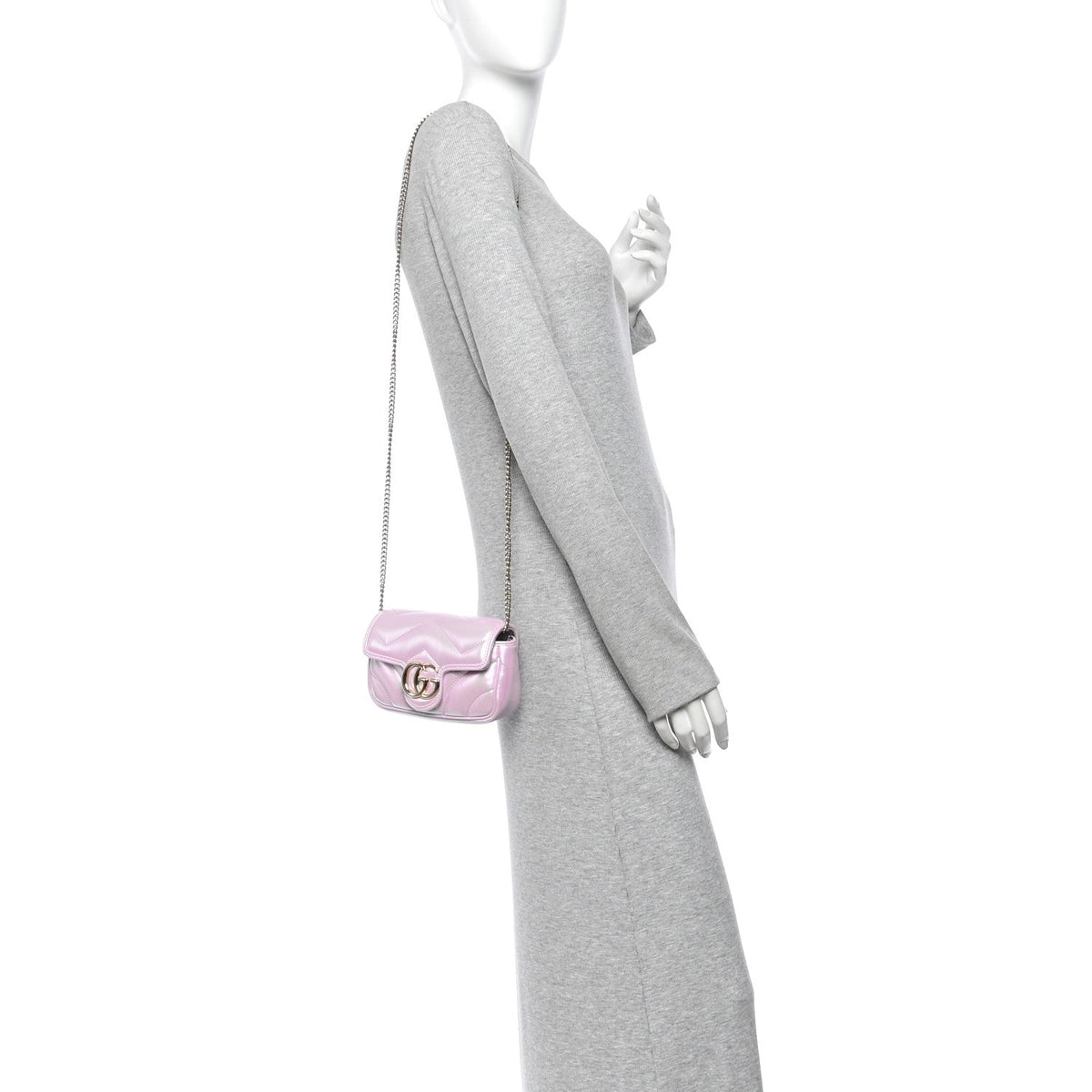 Iridescent Nappa Chevron Matelasse Super Mini GG Marmont Shoulder Bag Iridescent Escape Pink