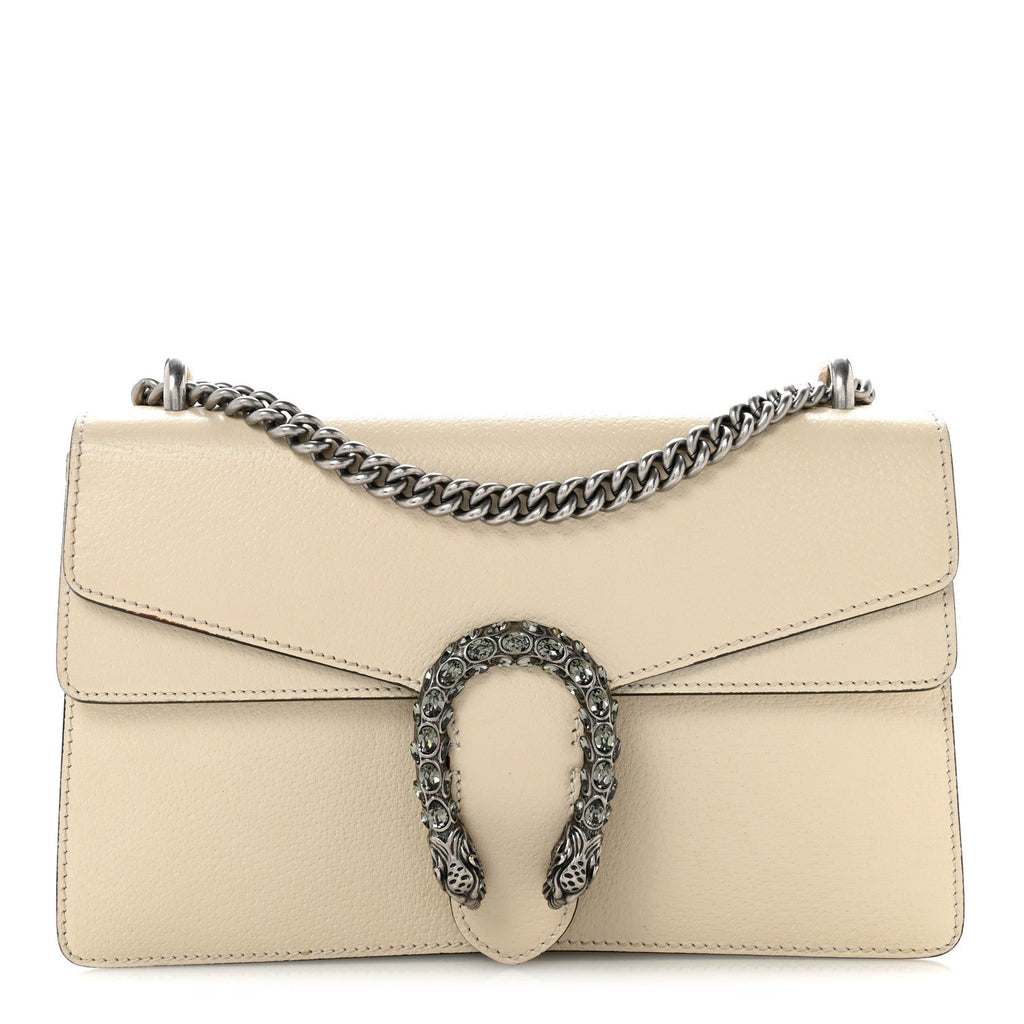 Textured Calfskin Crystal Small Dionysus Shoulder Bag Mystic White