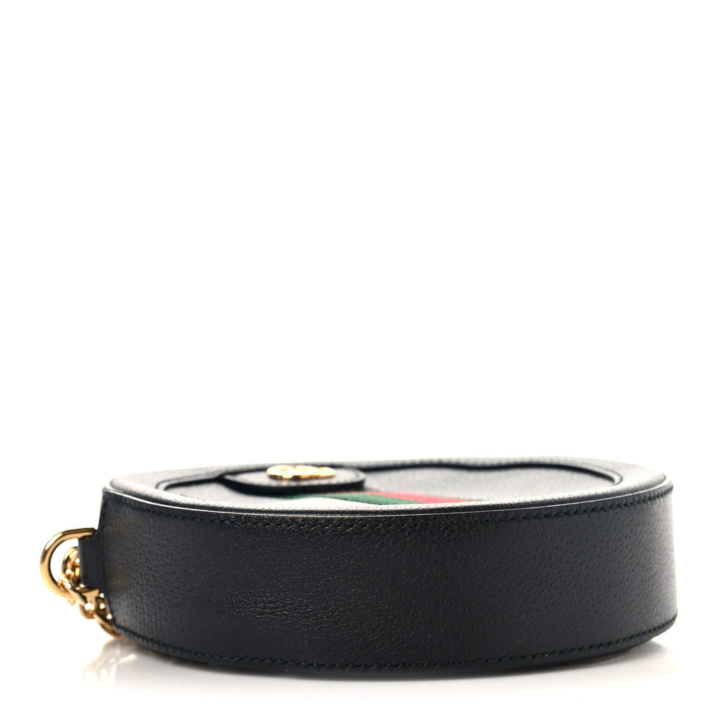 Grained Calfskin Web Mini Ophidia Round Shoulder Bag Black