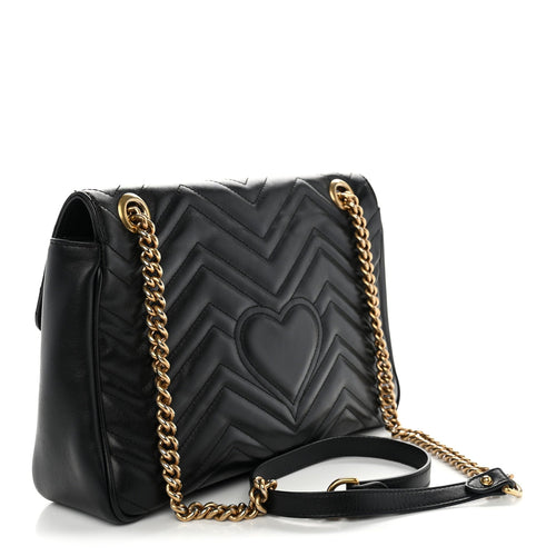 Calfskin Matelasse Medium GG Marmont Shoulder Bag Black