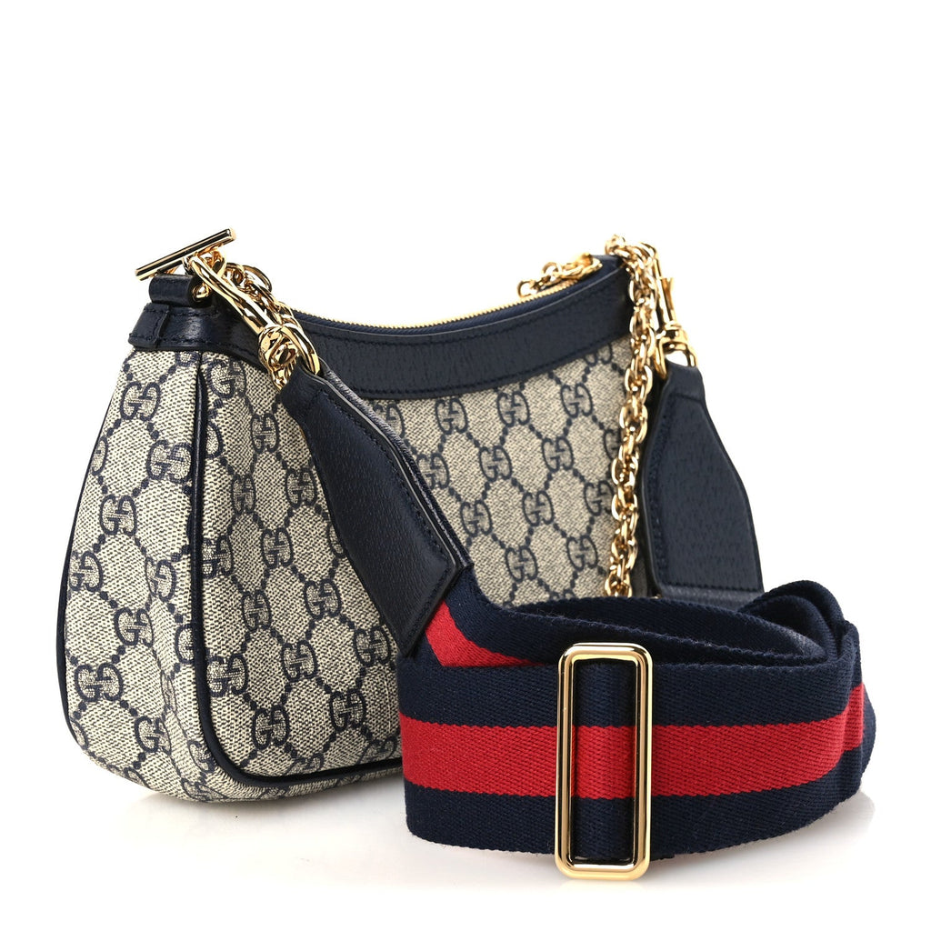 GG Supreme Monogram Textured Dollar Calfskin Web Small Ophidia GG Handbag Beige Blue