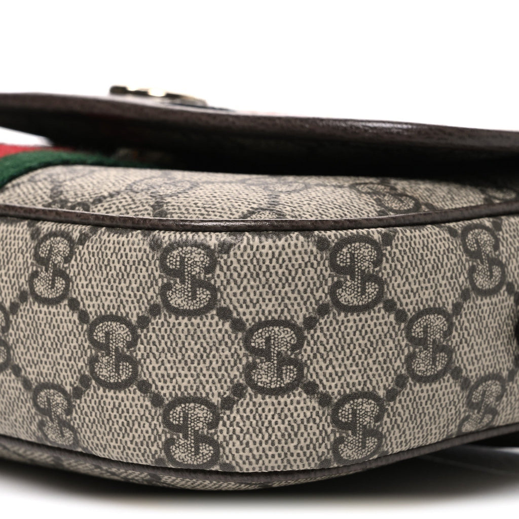 GG Supreme Monogram Textured Dollar Calfskin Small Ophidia Top Handle Shoulder Bag Beige Brown