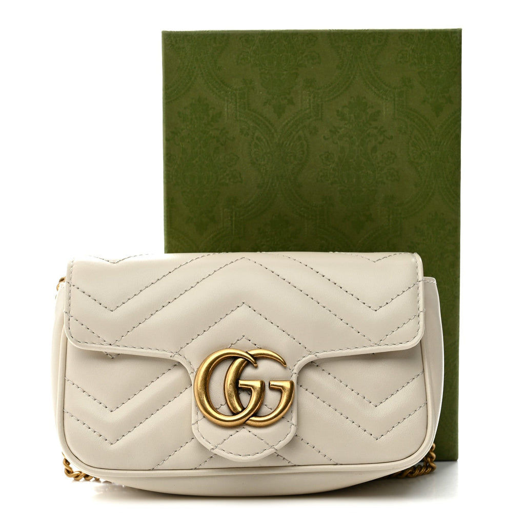 Calfskin Matelasse Super Mini GG Marmont Shoulder Bag White