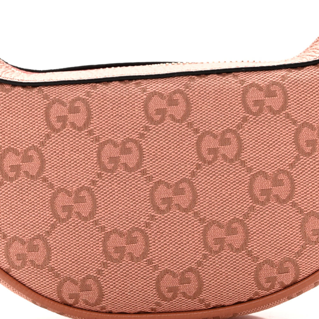 GG Supreme Monogram Textured Calfskin Web Mini Ophidia Half Moon Hobo Rose Pink