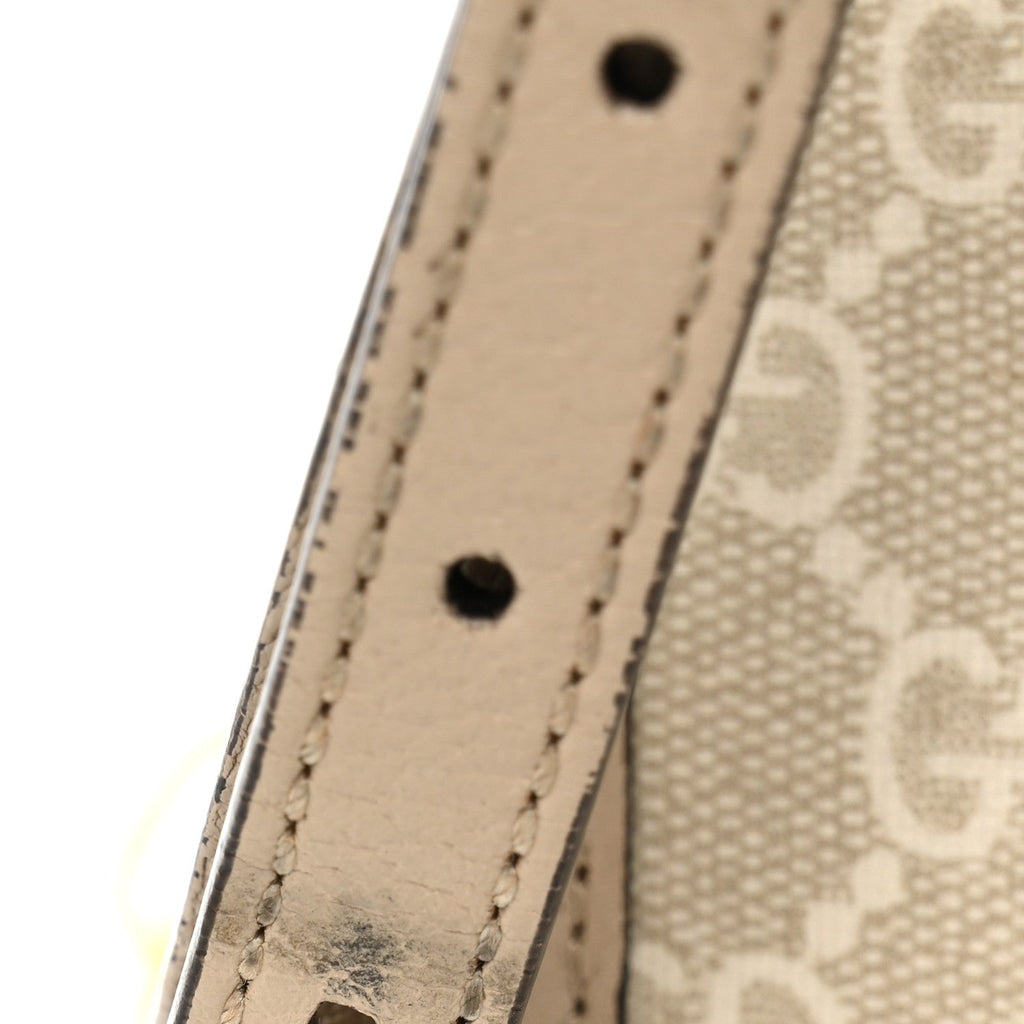GG Supreme Monogram Textured Dollar Calfskin Small Retro Interlocking G Tote Bag Beige Mystic White Oatmeal