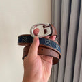 GUCCI Embellished coated-canvas and leather belt 'Brown/Blue'