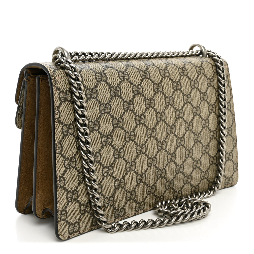 GG Supreme Monogram Suede Small Dionysus Shoulder Bag Beige Ebony Taupe