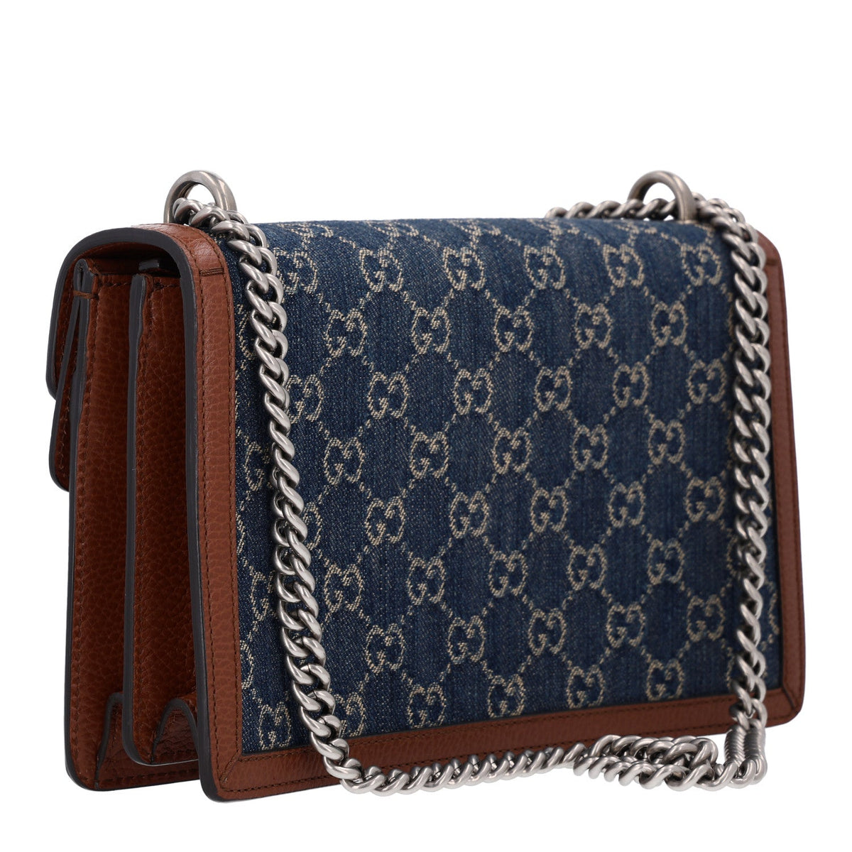 New Denim GG Monogram Dollar Calfskin Enamel Small Dionysus Shoulder Bag Blue Tea Cuir Epilog Electric Blue