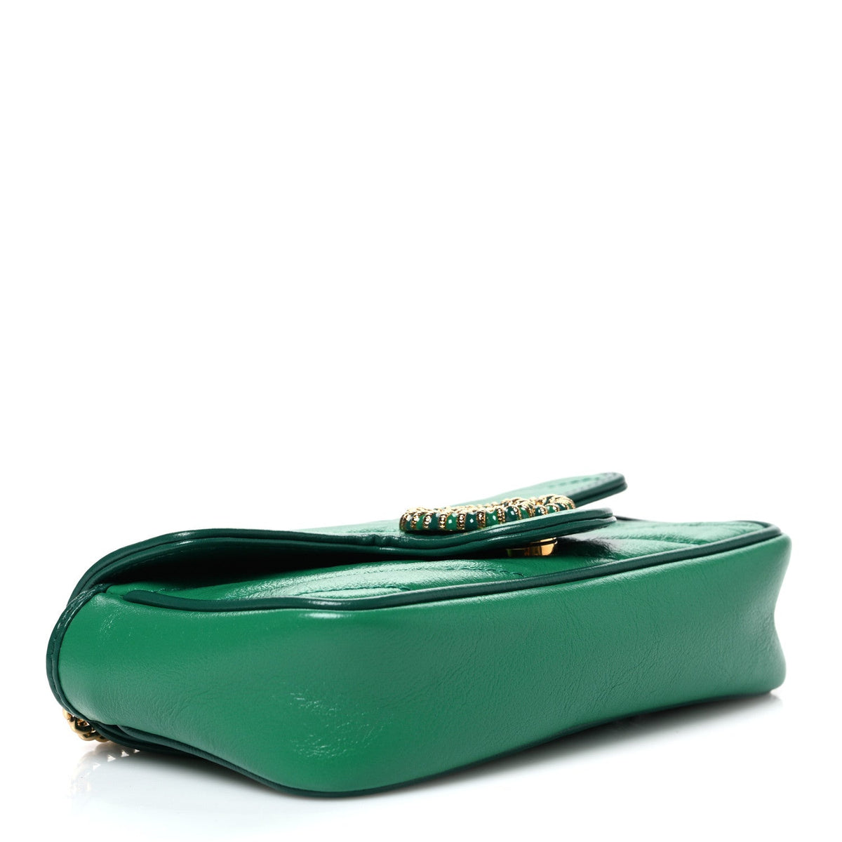 Azalea Calfskin Enamel Matelasse Diagonal Super Mini Torchon GG Marmont Shoulder Bag New Shamarock Emerald