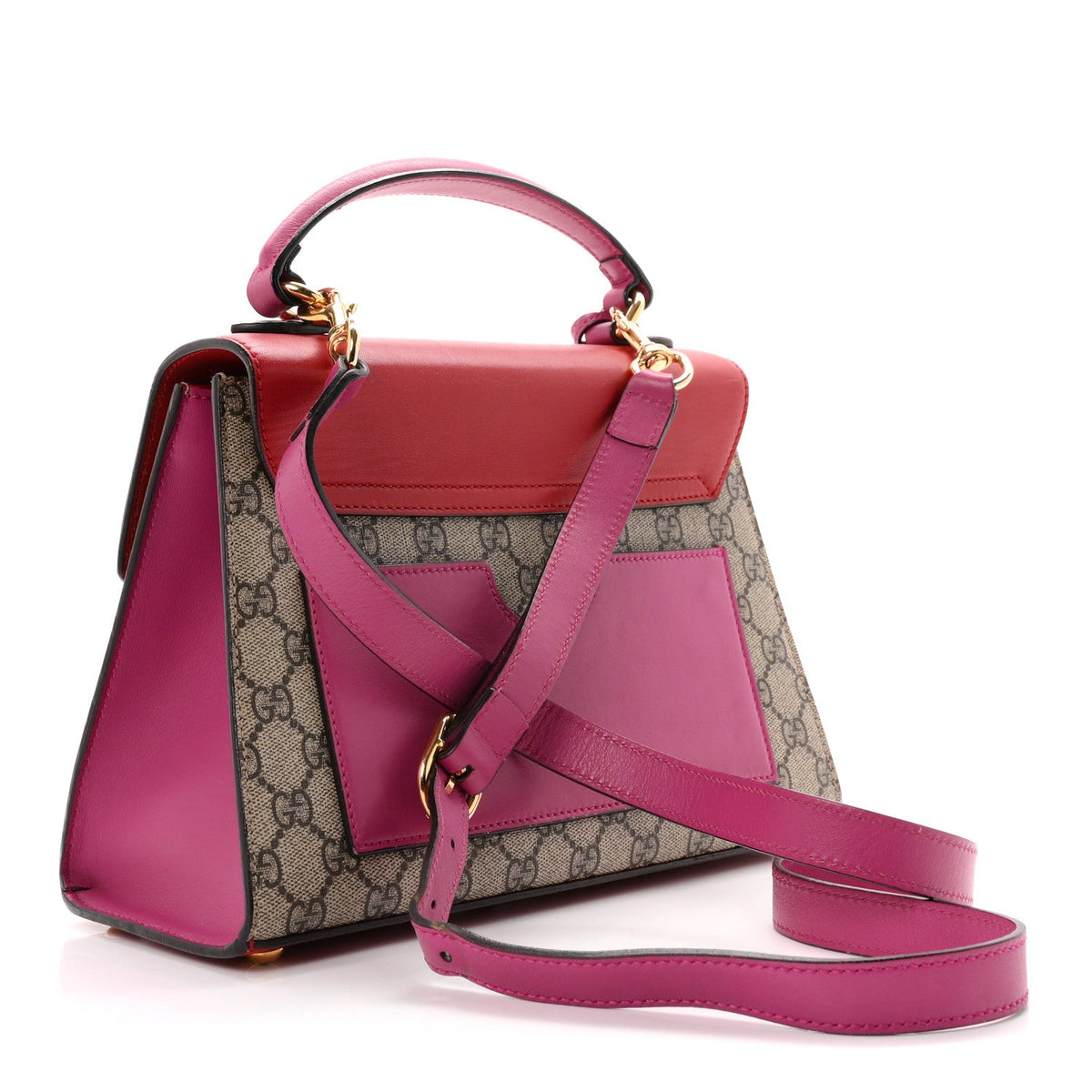 GG Supreme Monogram Calfskin Small Padlock Top Handle Bag Beige Hibiscus Red New Rosette