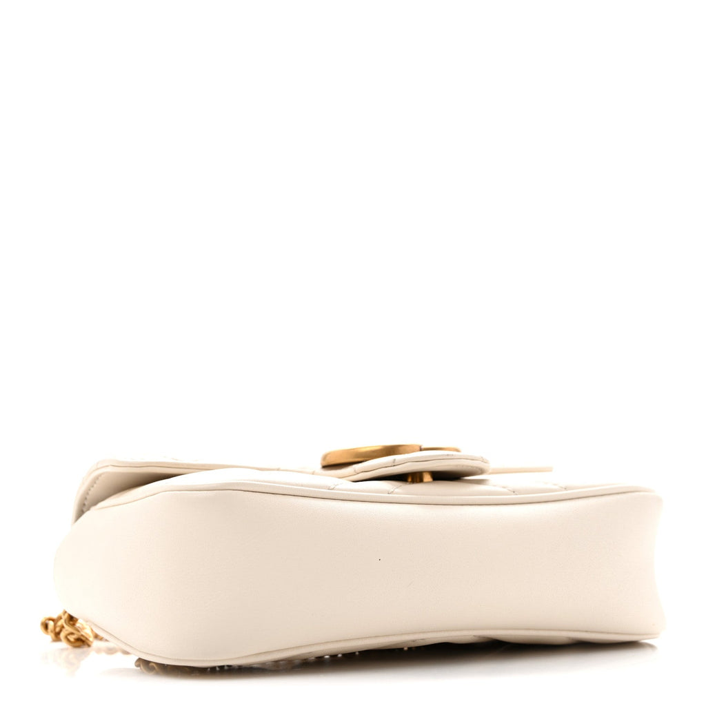 Calfskin Matelasse Super Mini GG Marmont Shoulder Bag White