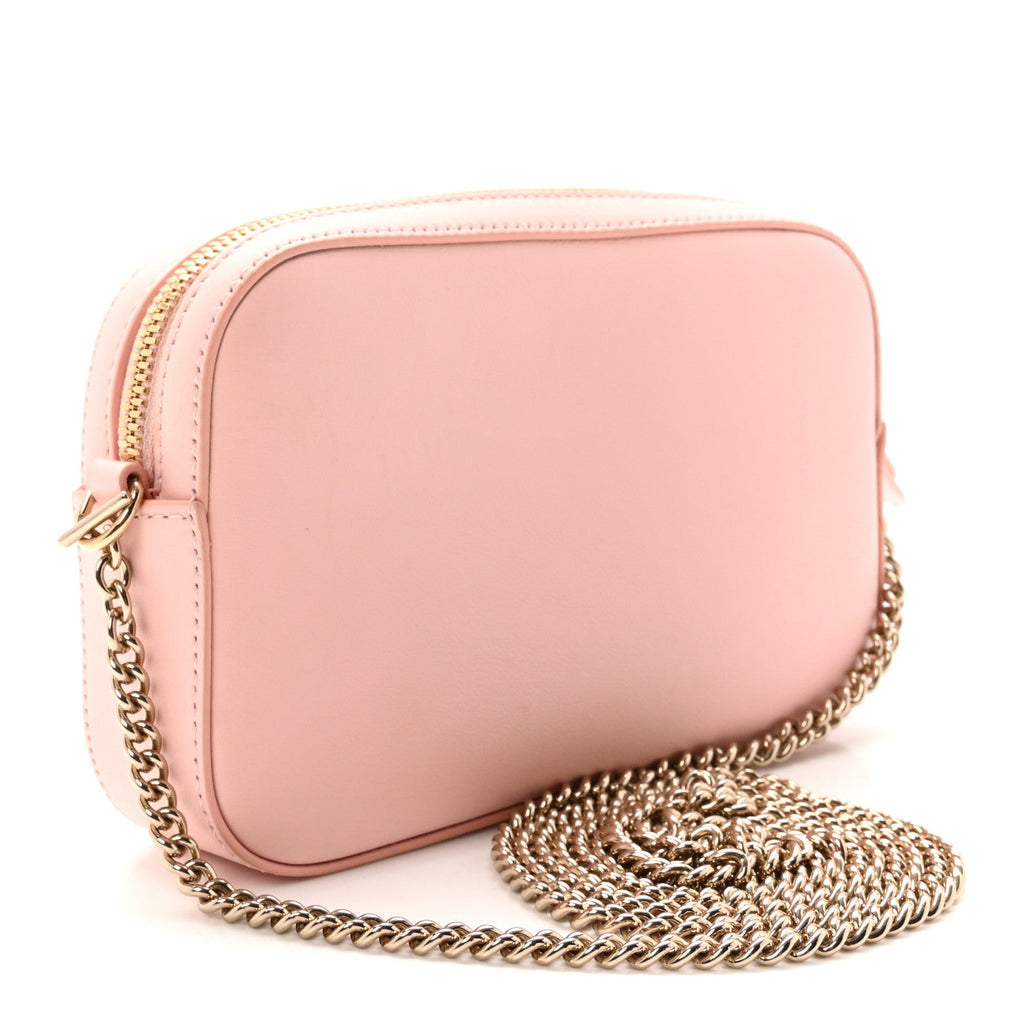 Dollar Calfskin Enamel Super Mini GG Marmont Chain Shoulder Bag Light Pink Blue