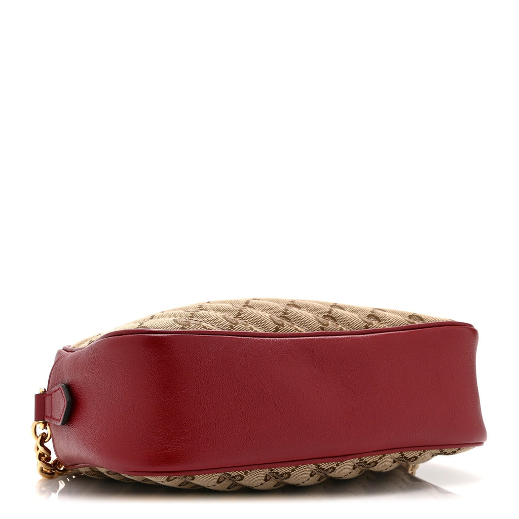 Monogram Azalea Calfskin Matelasse Diagonal Small GG Marmont Chain Shoulder Bag Beige Ebony New Cherry Red