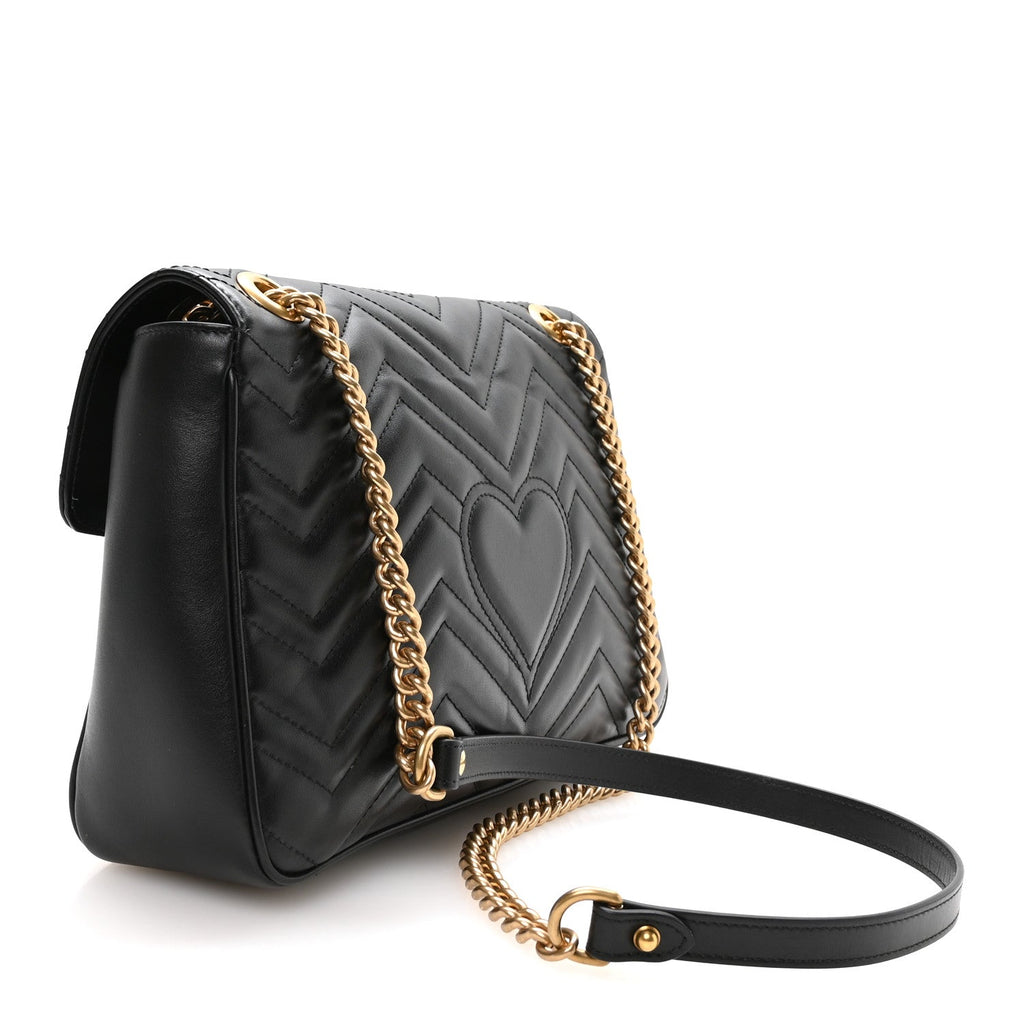 Calfskin Matelasse Medium GG Marmont Shoulder Bag Black