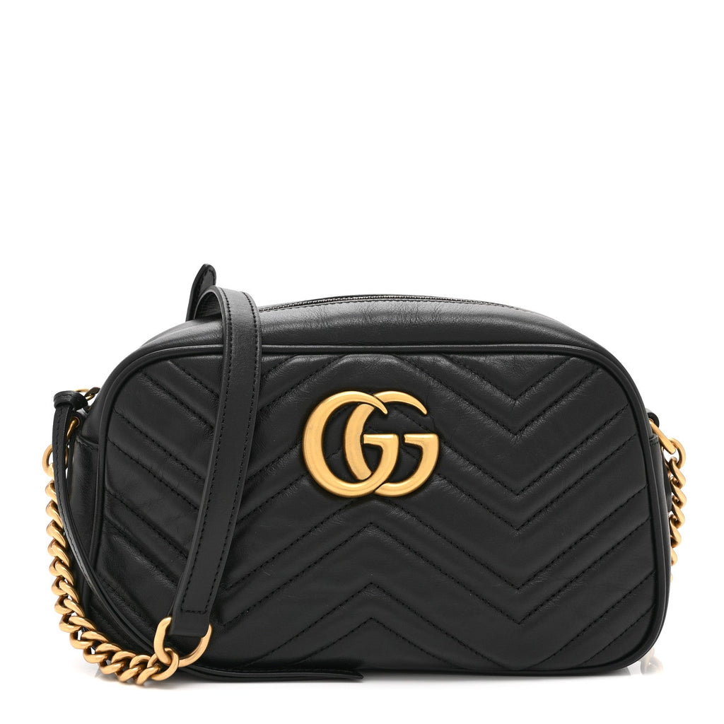 Calfskin Matelasse Small GG Marmont Chain Shoulder Bag Black