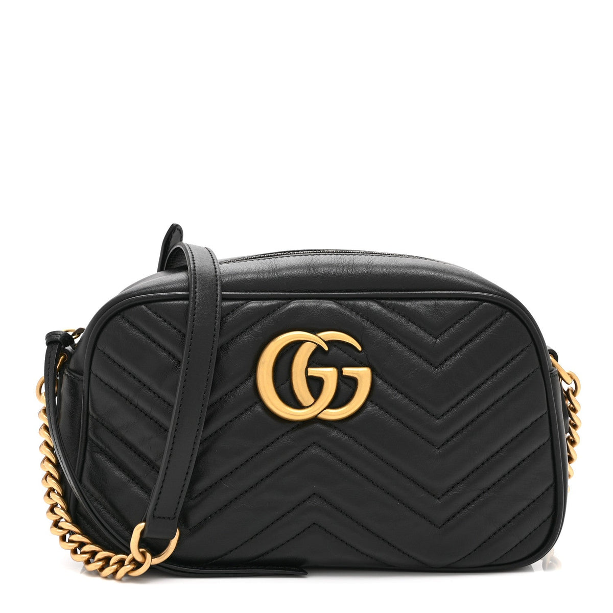 Calfskin Matelasse Small GG Marmont Chain Shoulder Bag Black
