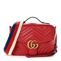 Calfskin Matelasse Sylvie Web Small GG Marmont Top Handle Shoulder Bag Hibiscus Red