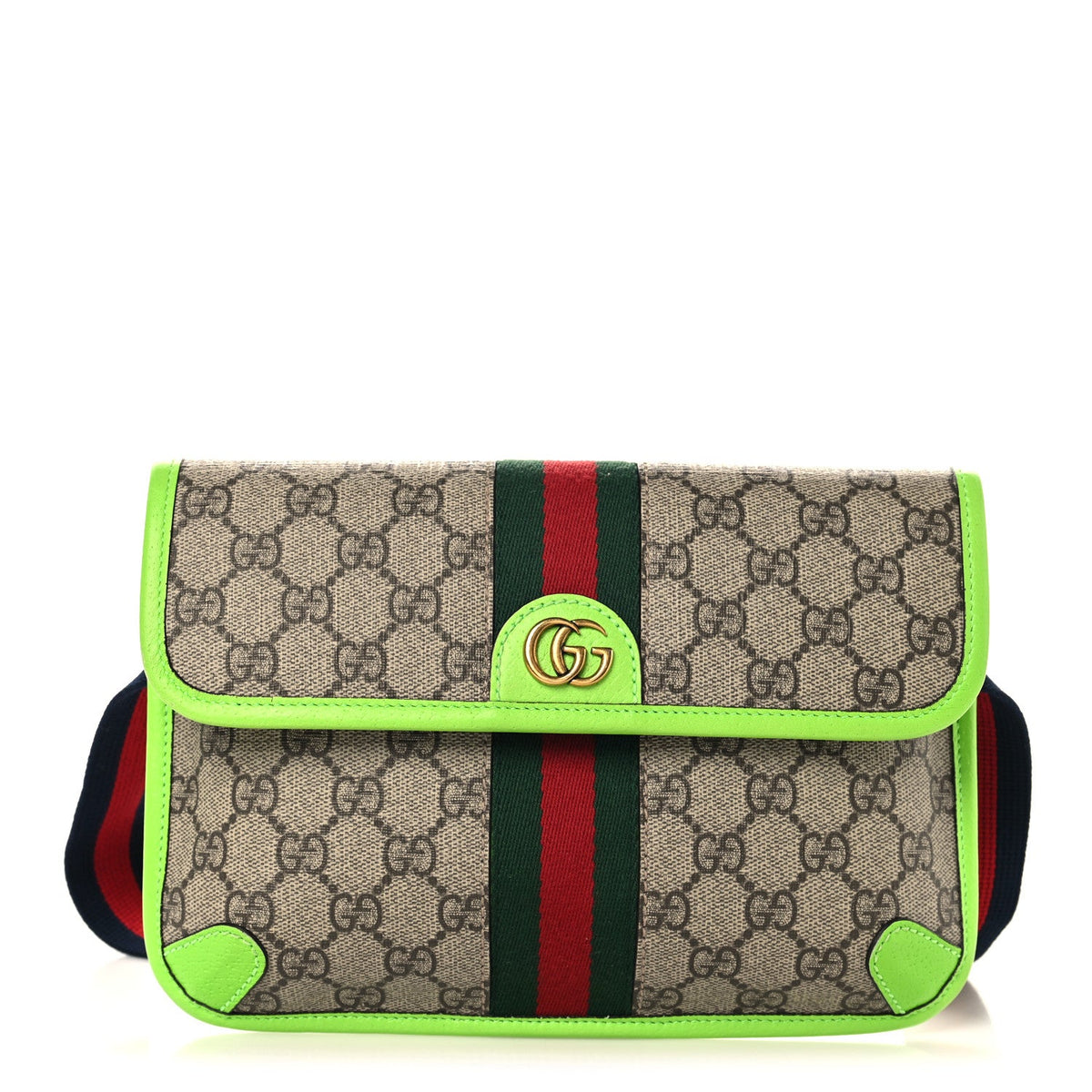 GG Supreme Monogram Web Small Ophidia Belt Bag Beige Ebony Electric Green