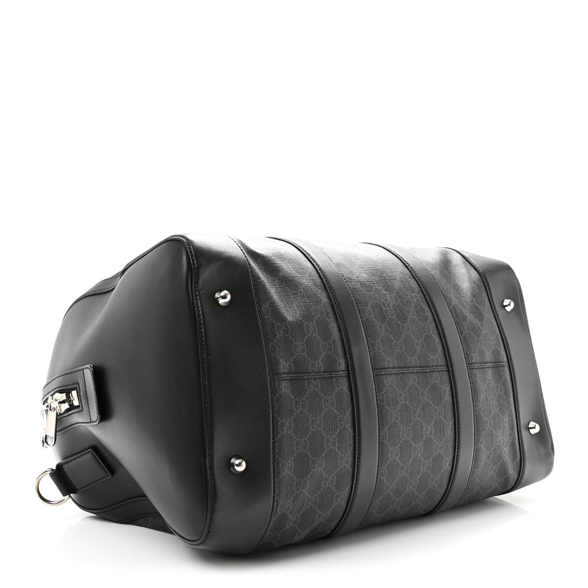 Soft GG Supreme Monogram Appia Calfskin Web Medium Carry On Duffle Bag Black Grey
