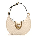 Calfskin Matelasse Chevron Mini GG Marmont Half Moon Hobo Mystic White