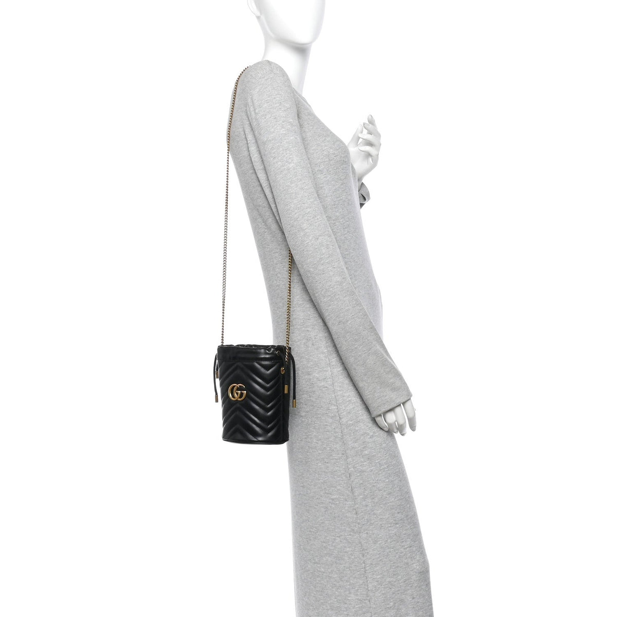 Calfskin Matelasse Mini GG Marmont 2.0 Bucket Bag Black