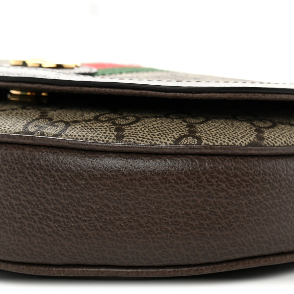 GG Supreme Monogram Textured Dollar Calfskin Web Mini Ophidia Flap Shoulder Bag Beige Ebony New Acero
