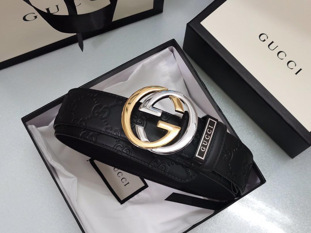 GUCCI Embellished coated-canvas and leather belt 'Black'