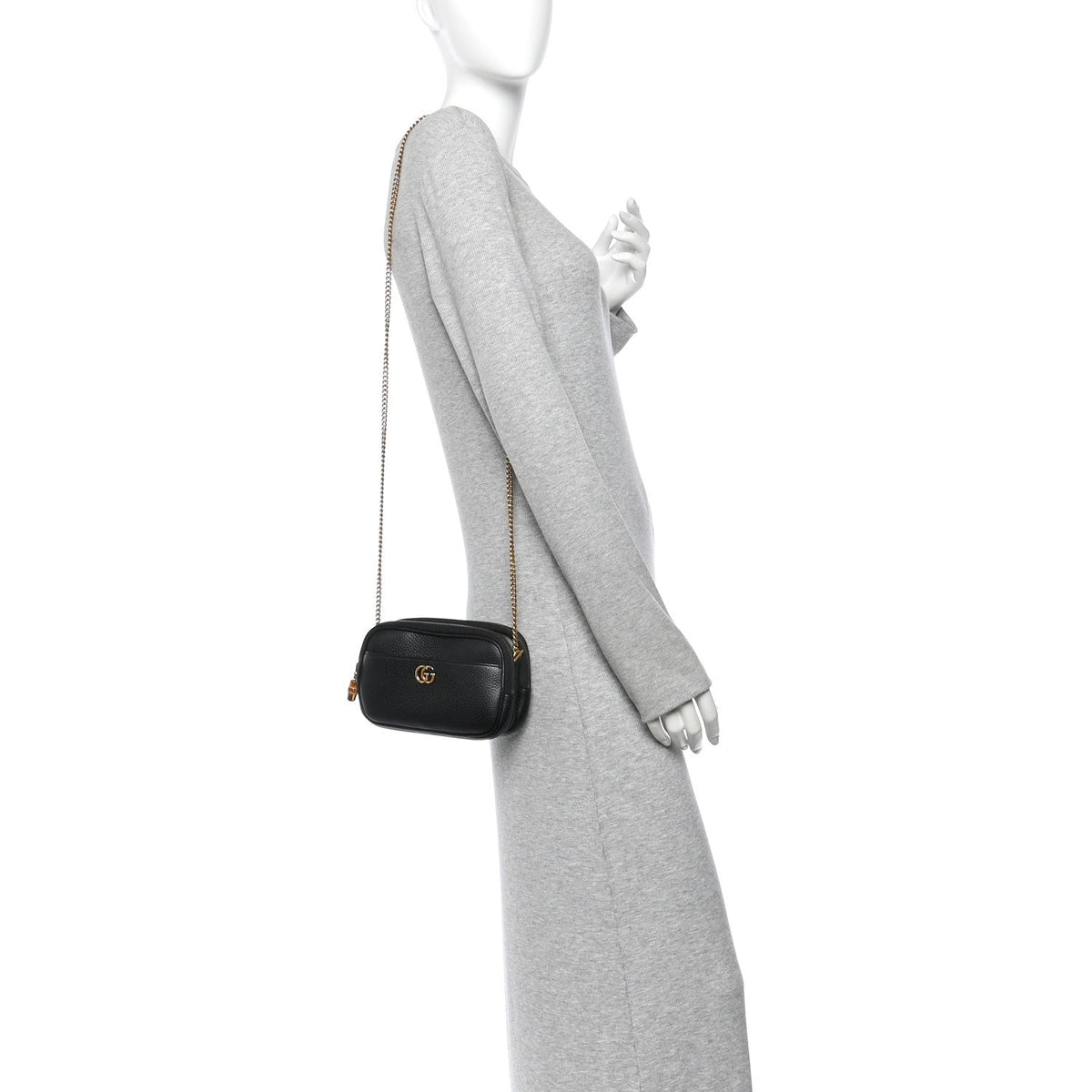 Pebbled Calfskin Super Mini GG Marmont Chain Shoulder Bag Black