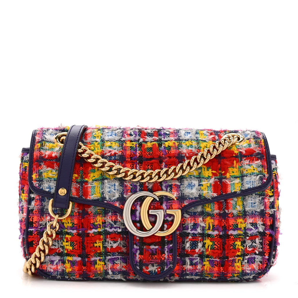 Tweed Calfskin Small GG Marmont Shoulder Bag Multicolor