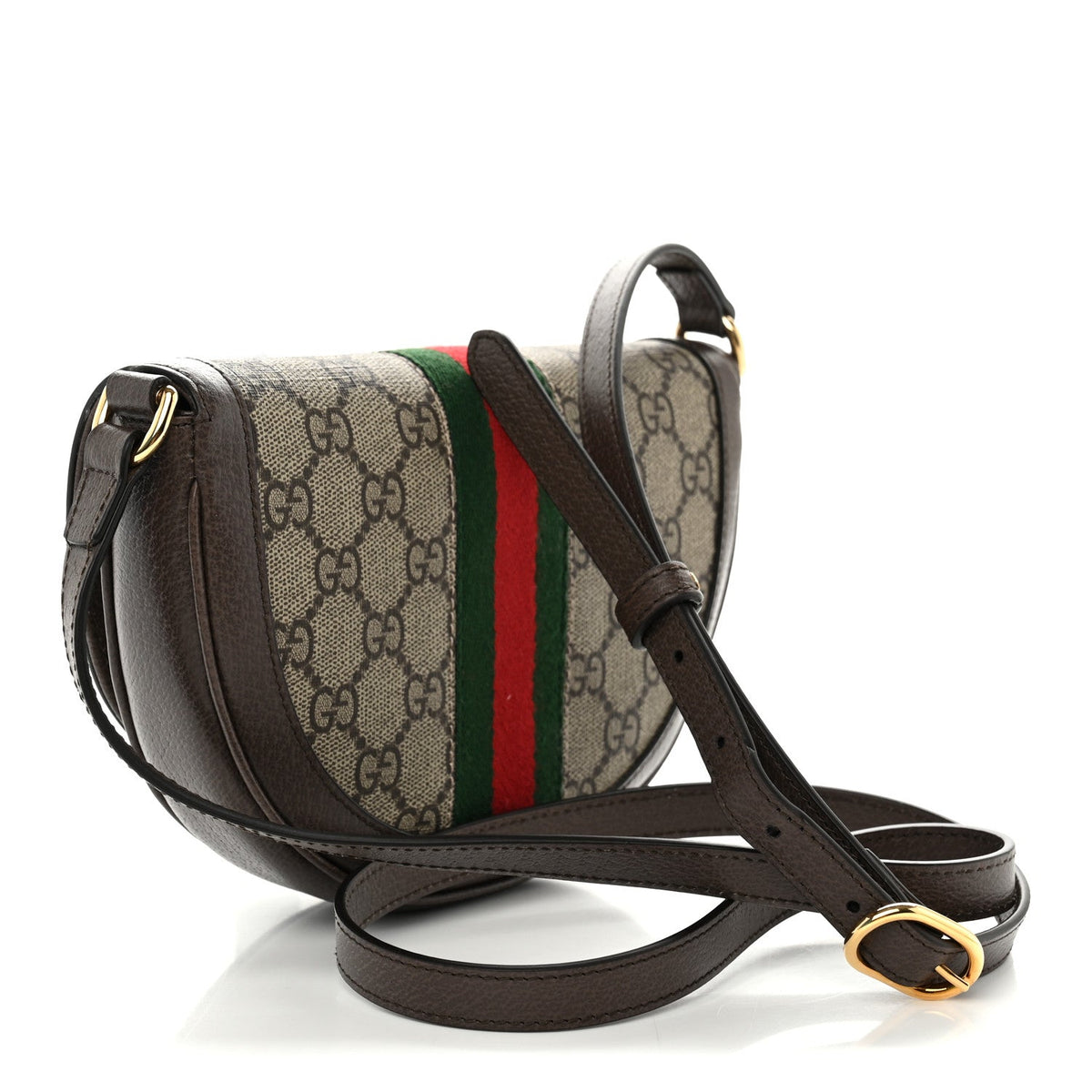 GG Supreme Monogram Textured Dollar Calfskin Web Mini Ophidia Flap Shoulder Bag Beige Ebony New Acero