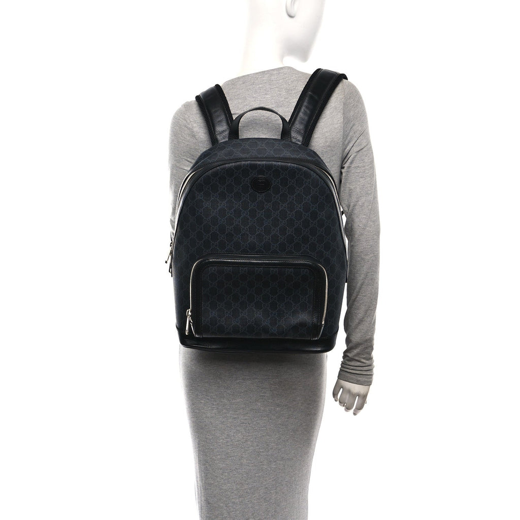GG Supreme Monogram Textured Calfskin Retro Interlocking G Backpack Black