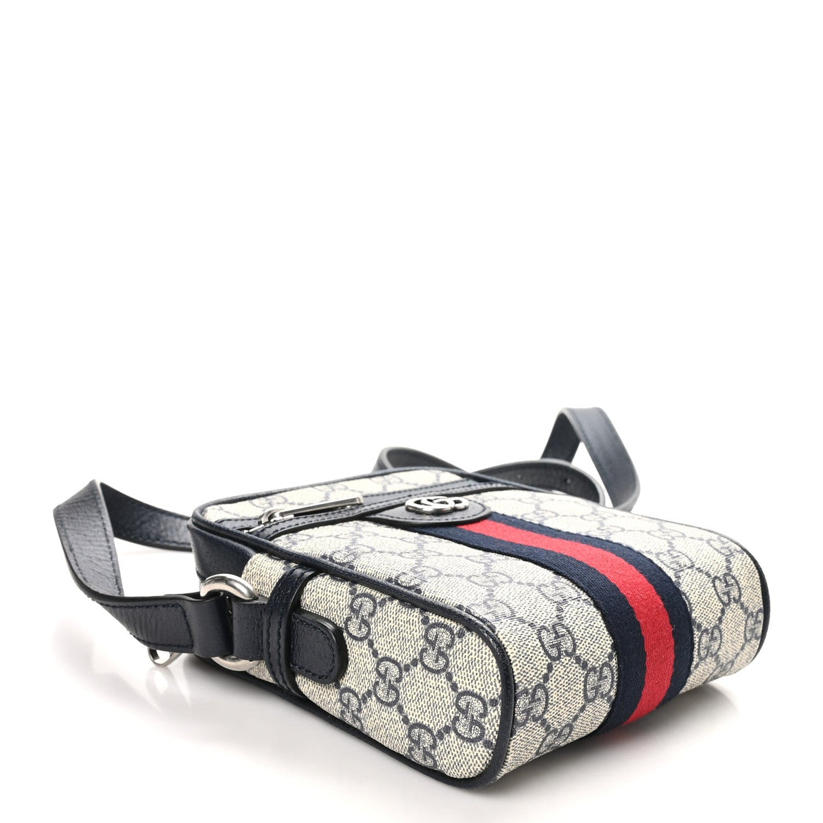 GG Supreme Monogram Textured Calfskin Web Mini Ophidia Messenger Beige Blue