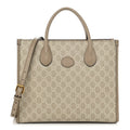GG Supreme Monogram Textured Dollar Calfskin Small Retro Interlocking G Tote Bag Beige Mystic White Oatmeal