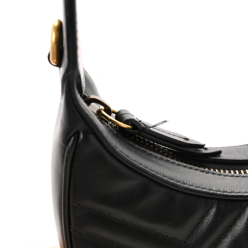 Calfskin Matelasse Chevron Mini GG Marmont Half Moon Hobo Black