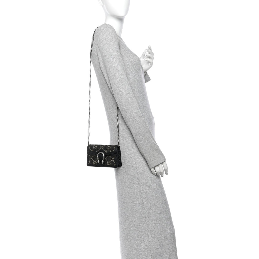 Jacquard Black Denim GG Monogram Super Mini Dionysus Shoulder Bag Black Ivory