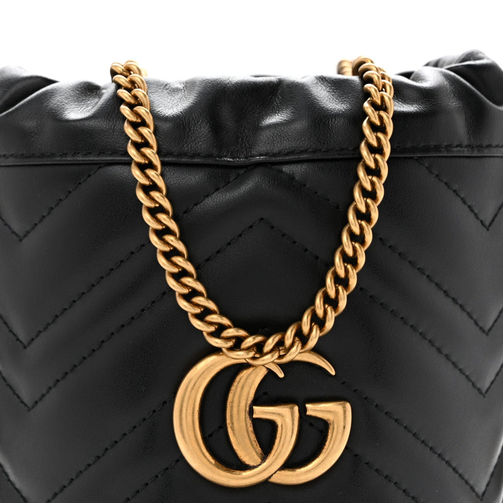 Calfskin Matelasse Mini GG Marmont 2.0 Bucket Bag Black