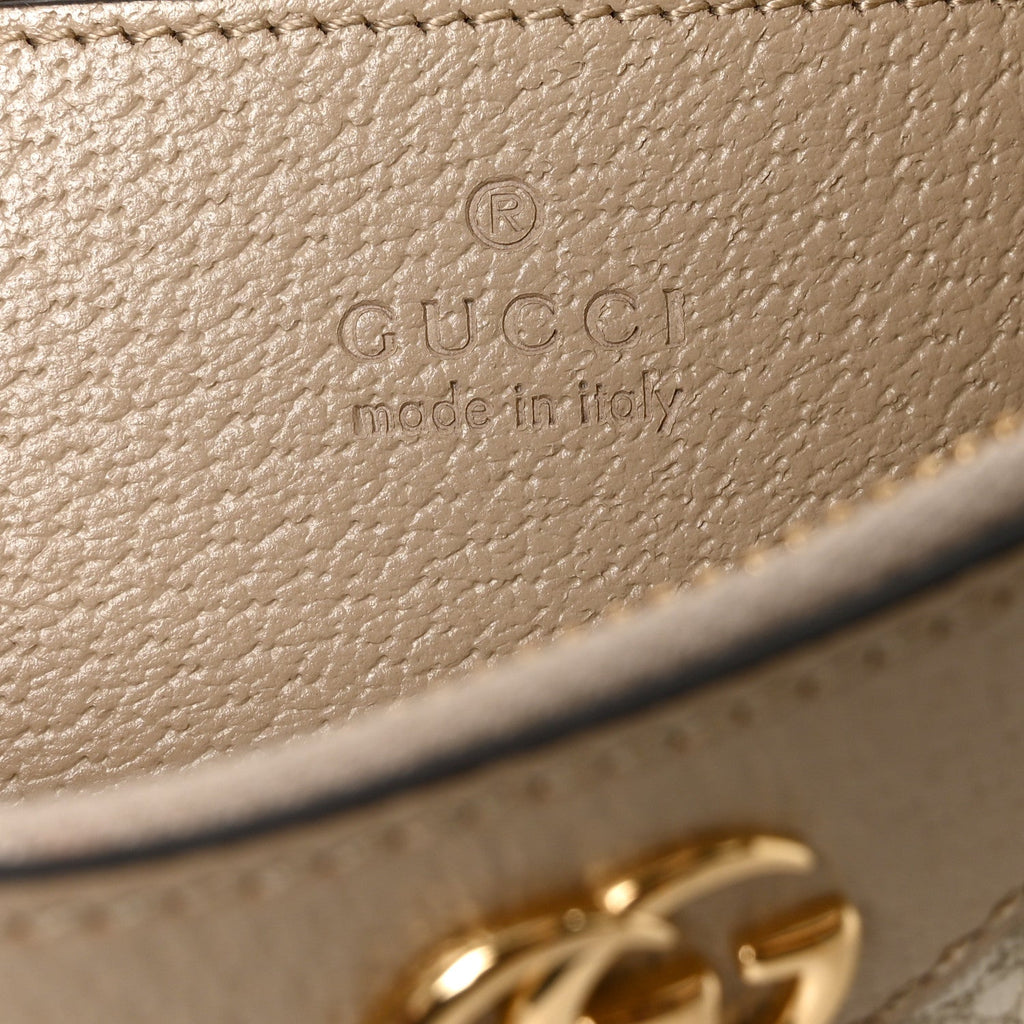 GG Supreme Monogram Textured Dollar Calfskin Small Ophidia Hobo Beige Mystic White Oatmeal