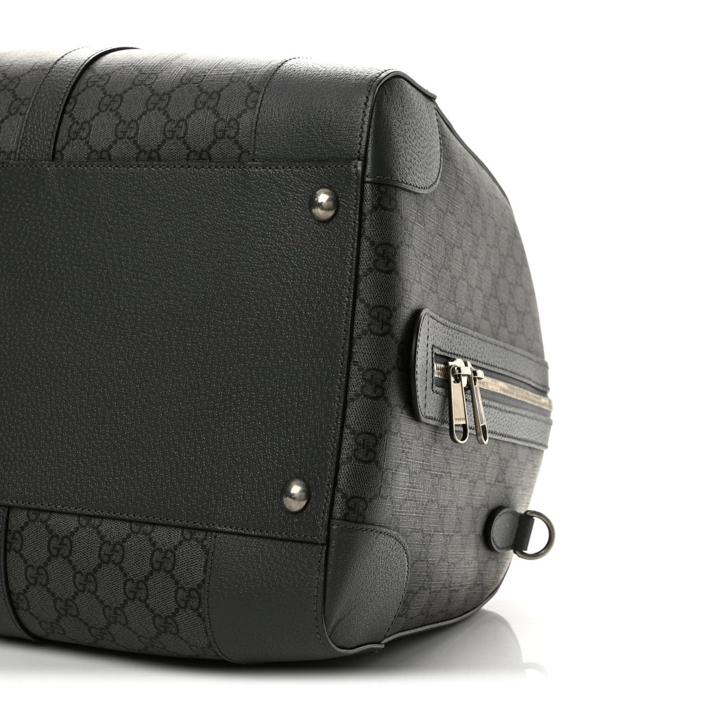 GG Supreme Monogram Textured Dollar Calfskin Large Savoy Duffle Bag Grey Black Graphite Grey