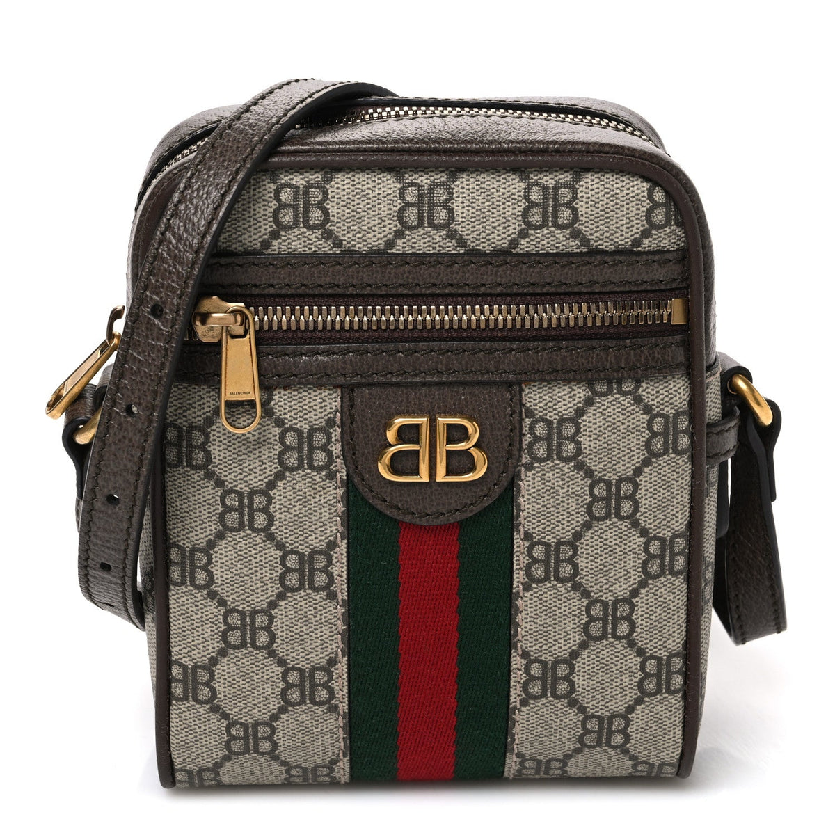 X BALENCIAGA BB Supreme Monogram Web Mini Ophidia Messenger Beige New Acero