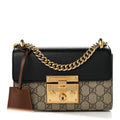 GG Supreme Monogram Calfskin Small Padlock Shoulder Bag Beige Black Cuir