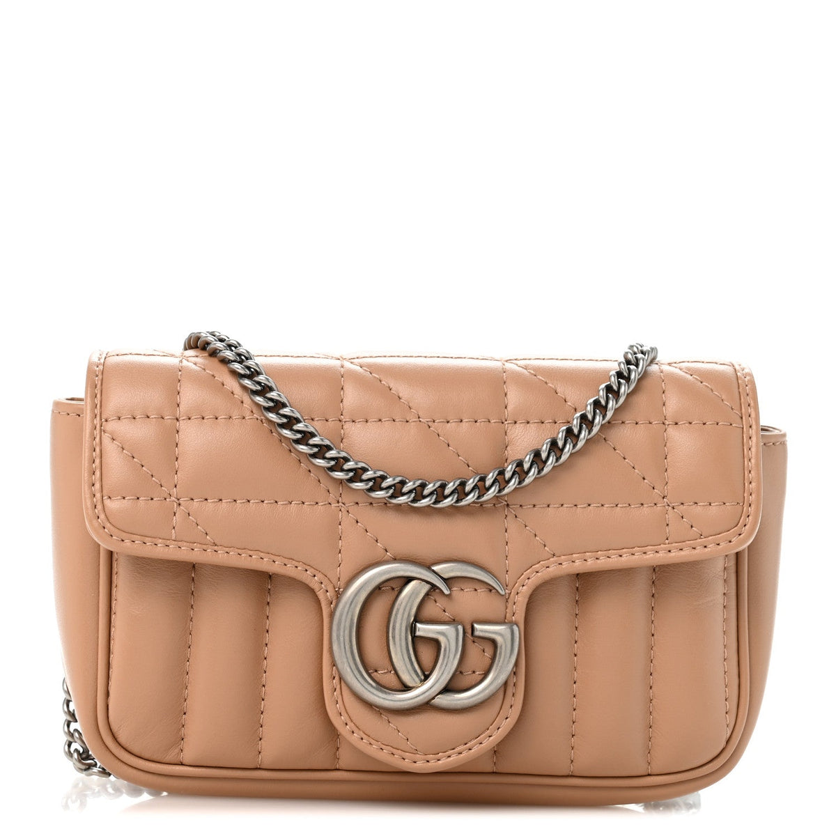 Calfskin Matelasse Aria Super Mini GG Marmont Shoulder Bag Camelia