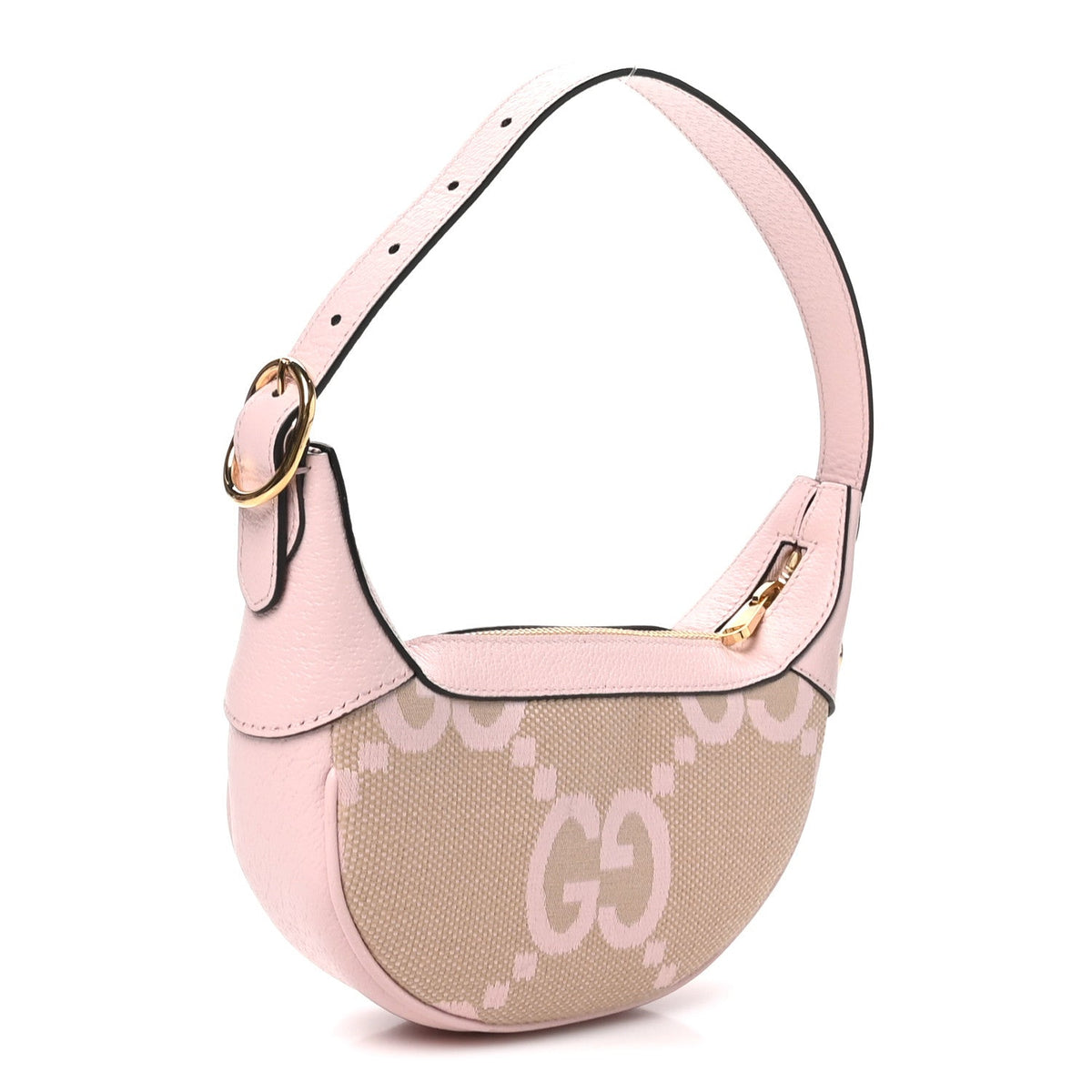 Monogram Jumbo GG Textured Dollar Calfskin Mini Ophidia Half Moon Hobo Beige Perfect Pink