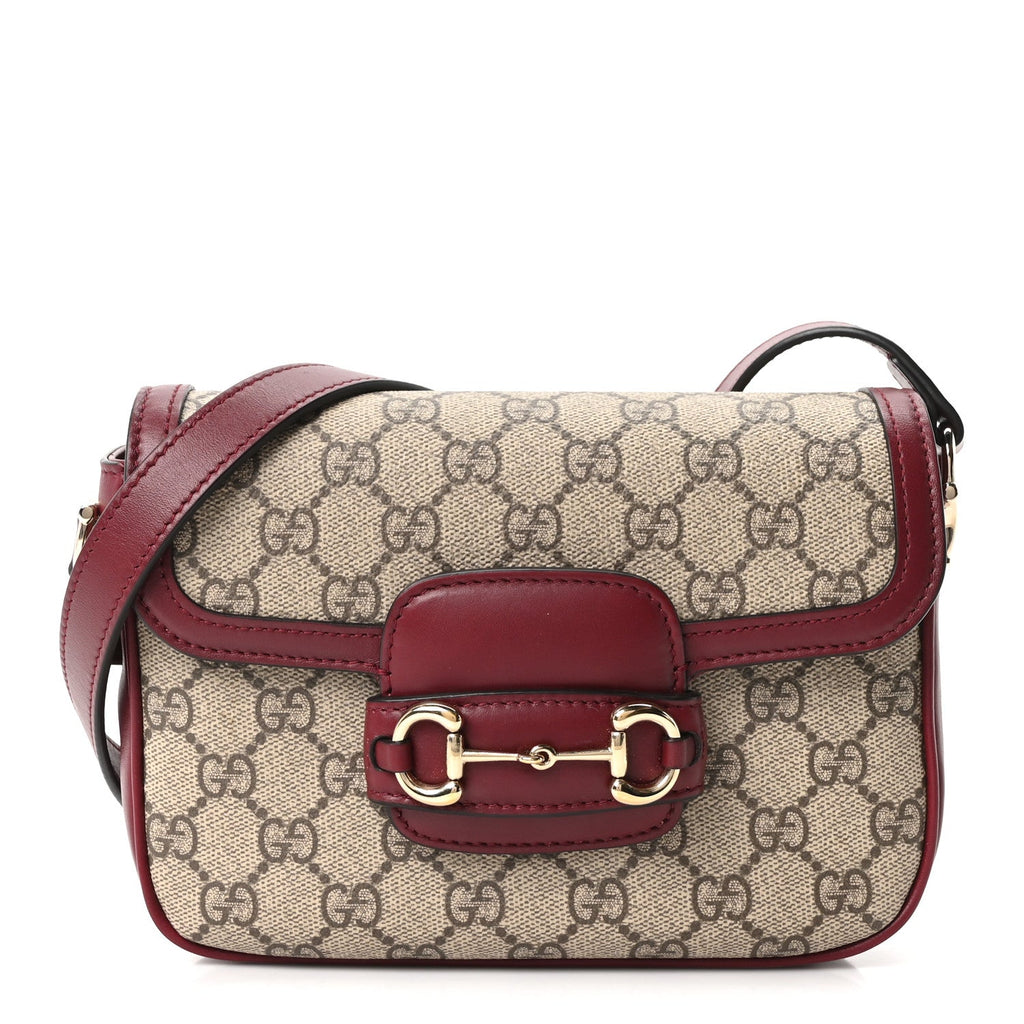 GG Supreme Monogram Web Mini Horsebit 1955 Shoulder Bag Beige Burgundy